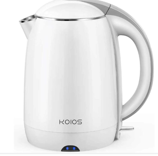 Large Capacity Electric Kettle, 100% Stainless Steel Double Wall Protection Fast Boiling Hot Kettle, White Electric Kettle with Automatic Closing Function