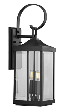 2-Light Clear Beveled Glass New Traditional Outdoor Medium Wall Lantern Light Textured Black
