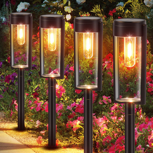 Solar Pathway Lights Outdoor, 6 Pack Super Bright Solar Outdoor Lights, IP65 Waterproof Auto On/Off Solar Garden Lights Solar Powered Landscape Path Lights for Yard Lawn Patio Walkway Driveway