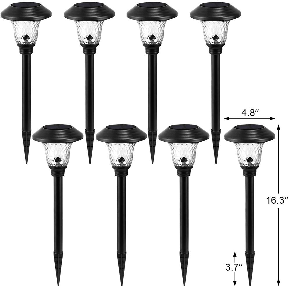 8 Pack Solar Pathway Lights Supper Bright UP to 12 Hrs Outdoor Garden Stake Glass Stainless Steel IP65 Waterproof Auto On/Off Powered Landscape Lighting for Yard Patio Walkway