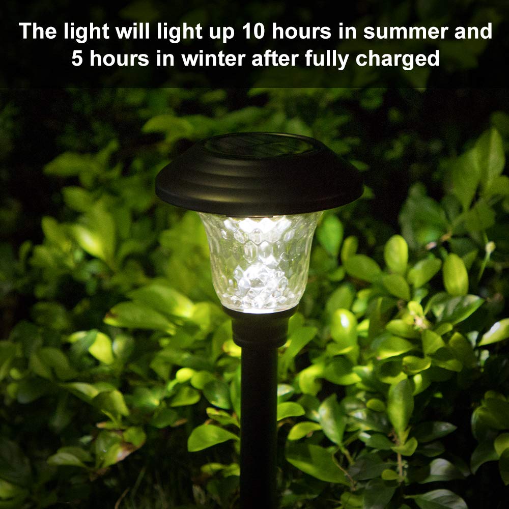 8 Pack Solar Pathway Lights Supper Bright UP to 12 Hrs Outdoor Garden Stake Glass Stainless Steel IP65 Waterproof Auto On/Off Powered Landscape Lighting for Yard Patio Walkway