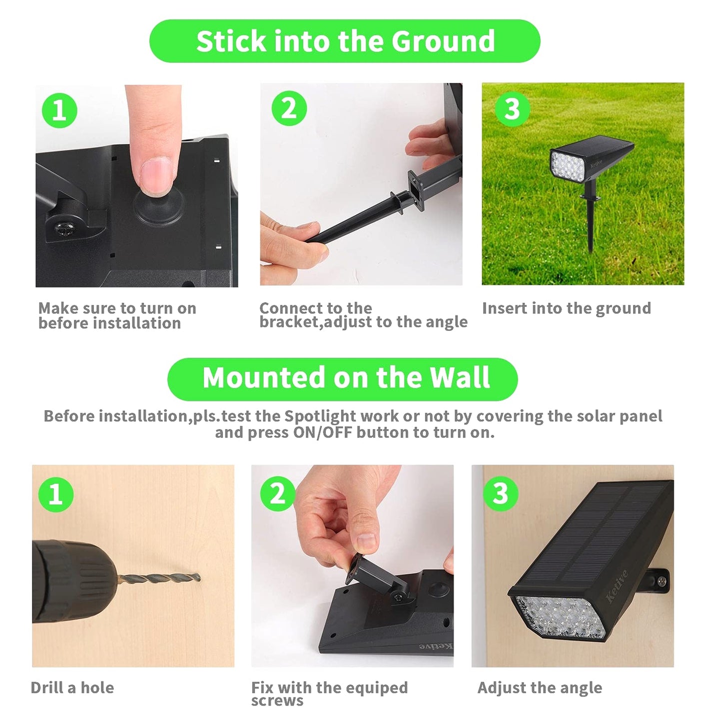 15 LEDs Bright Solar Landscape Lights Outdoor, Waterproof Outdoor Lights, Auto-ON/Off Last a Whole Night Yard Lights, Cold White, 6 Pack