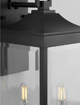 2-Light Clear Beveled Glass New Traditional Outdoor Medium Wall Lantern Light Textured Black