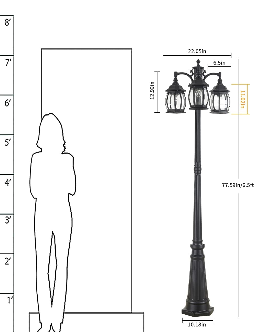Dusk to Dawn Vintage Outdoor Post Light 3-Headed Lamp Post IP65 Waterproof Street Lantern 3 Light Black Clear Glass Outdoor Lamp Post Lights E26 Base Outdoor Street Light for Yard Walkway