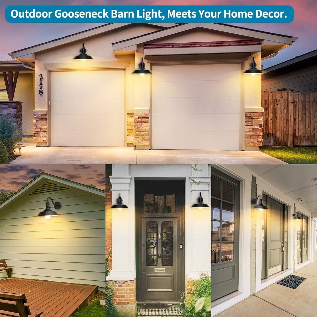 Dusk to Dawn Outdoor Wall Light, Gooseneck Farmhouse Barn Light Black, Exterior Wall Sconce Wall Mount, Vintage Wall Lantern Waterproof for Patio, Front Porch, Entryways, Garage