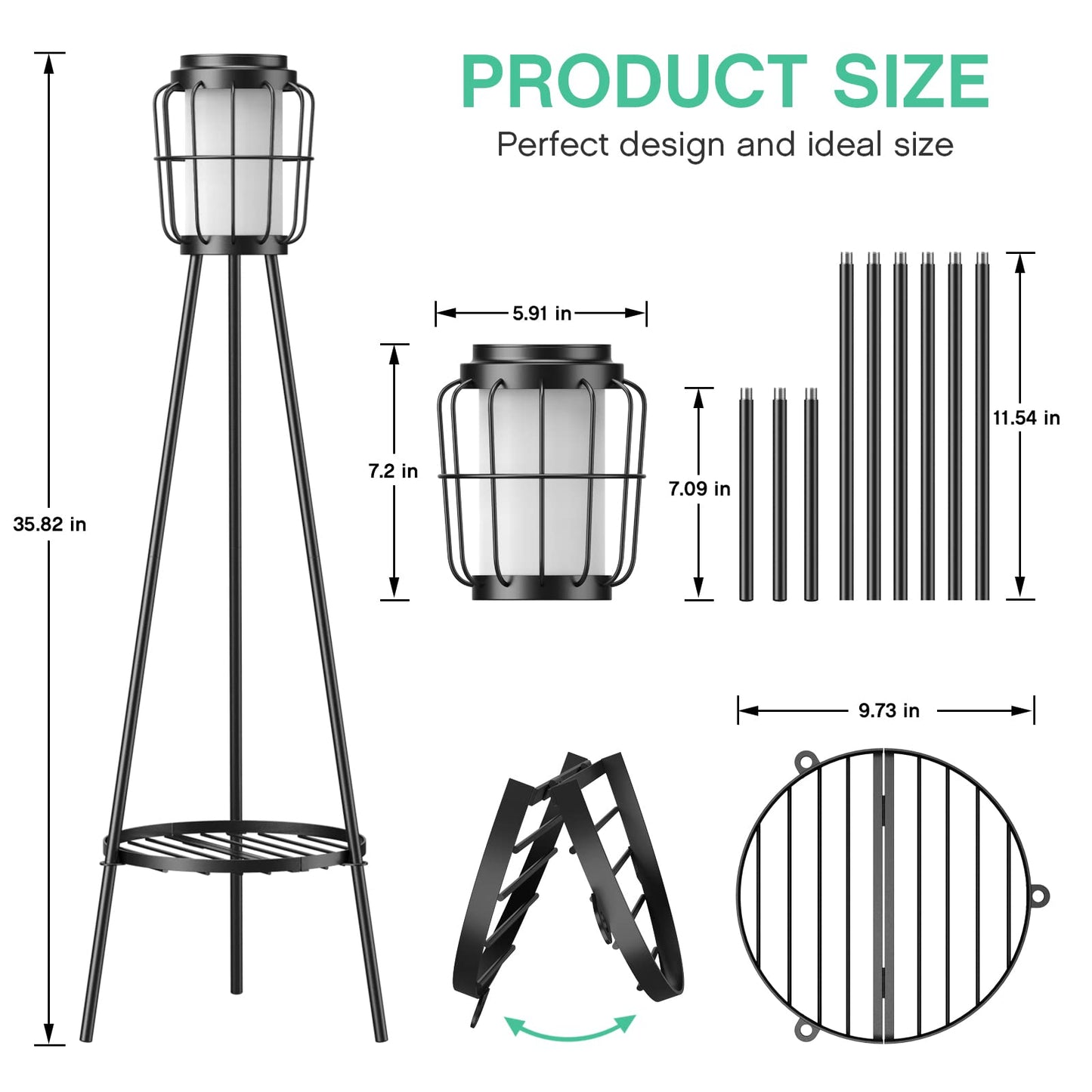 Solar Lamp Outdoor with Plant Stands, Solar Floor Lamp, Solar Powered Street Lights Metal Tripod Deck Lights for Garden Yard Pathway Driveway Porch