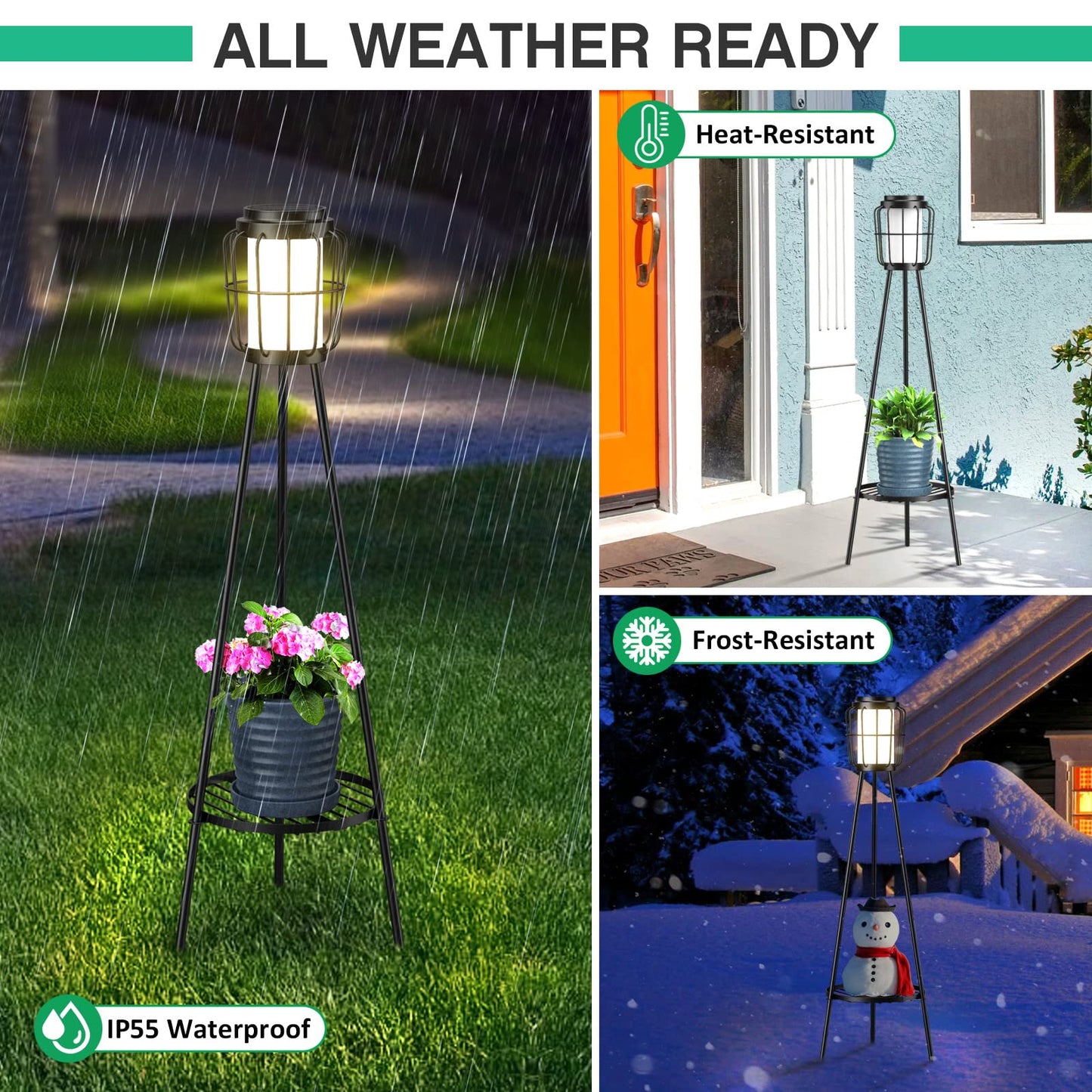 Solar Lamp Outdoor with Plant Stands, Solar Floor Lamp, Solar Powered Street Lights Metal Tripod Deck Lights for Garden Yard Pathway Driveway Porch