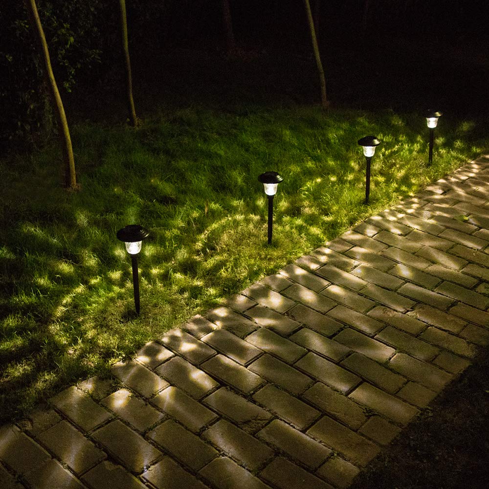 8 Pack Solar Pathway Lights Supper Bright UP to 12 Hrs Outdoor Garden Stake Glass Stainless Steel IP65 Waterproof Auto On/Off Powered Landscape Lighting for Yard Patio Walkway