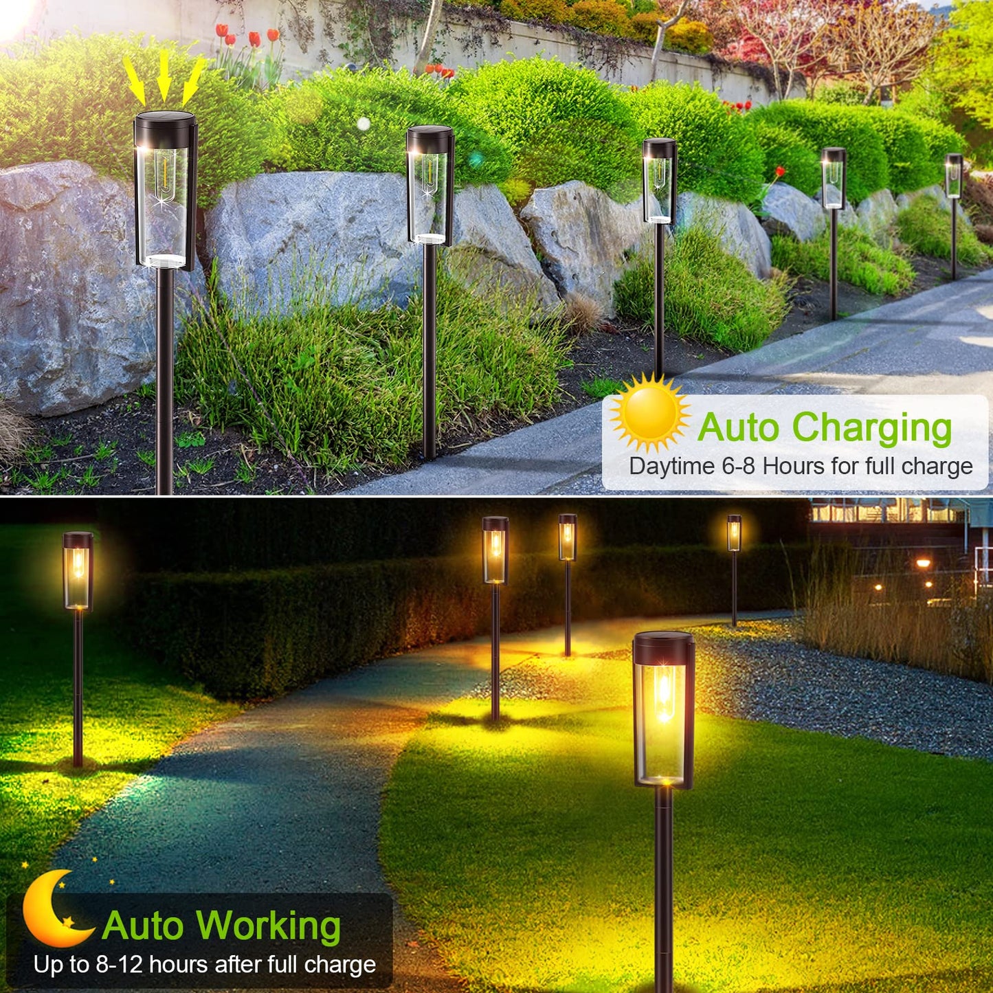 Solar Pathway Lights Outdoor, 6 Pack Super Bright Solar Outdoor Lights, IP65 Waterproof Auto On/Off Solar Garden Lights Solar Powered Landscape Path Lights for Yard Lawn Patio Walkway Driveway