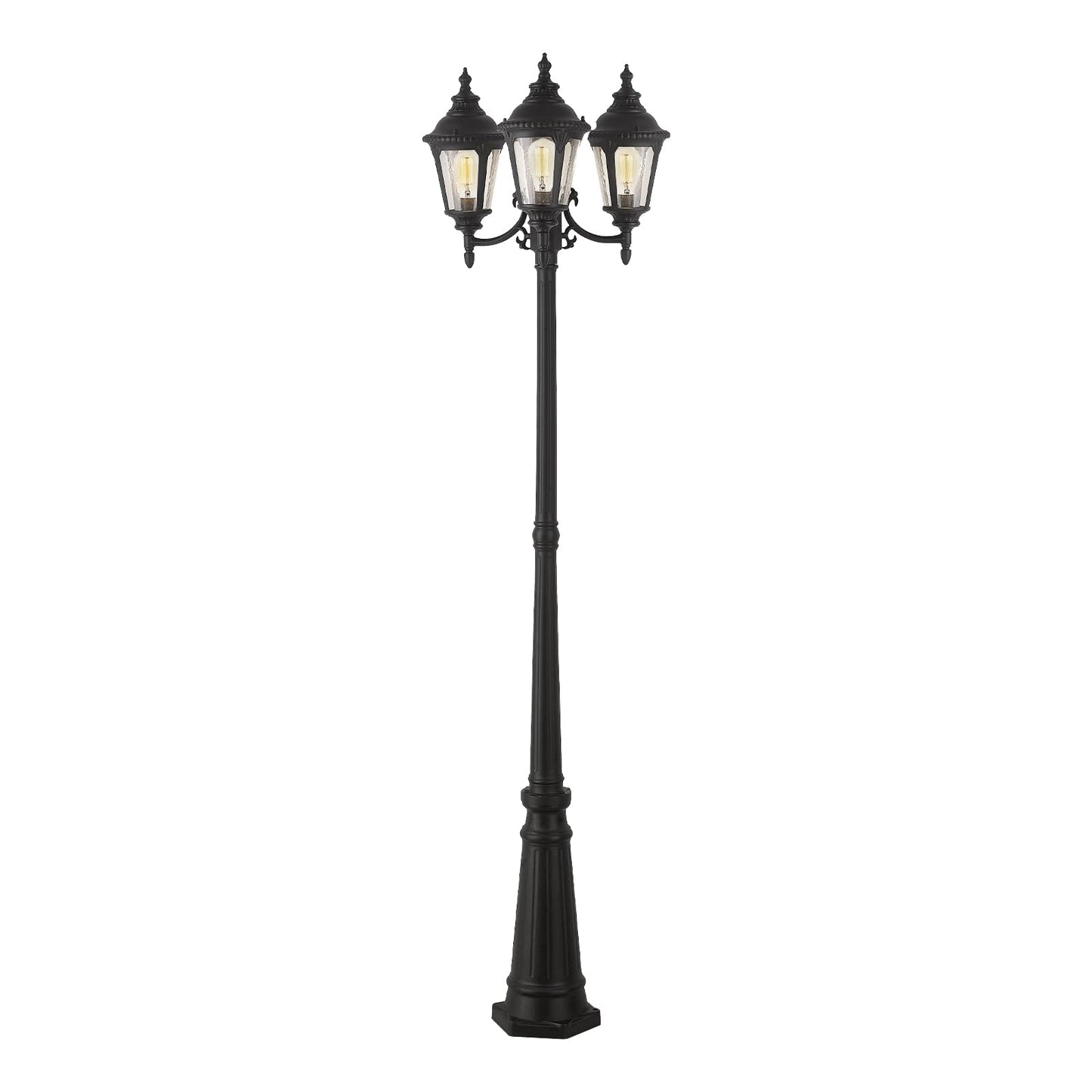 Vintage Outdoor Post Light, 3-Head Street Light Pole Light, Waterproof Cast Aluminum in Black Finish with Seeded Glass