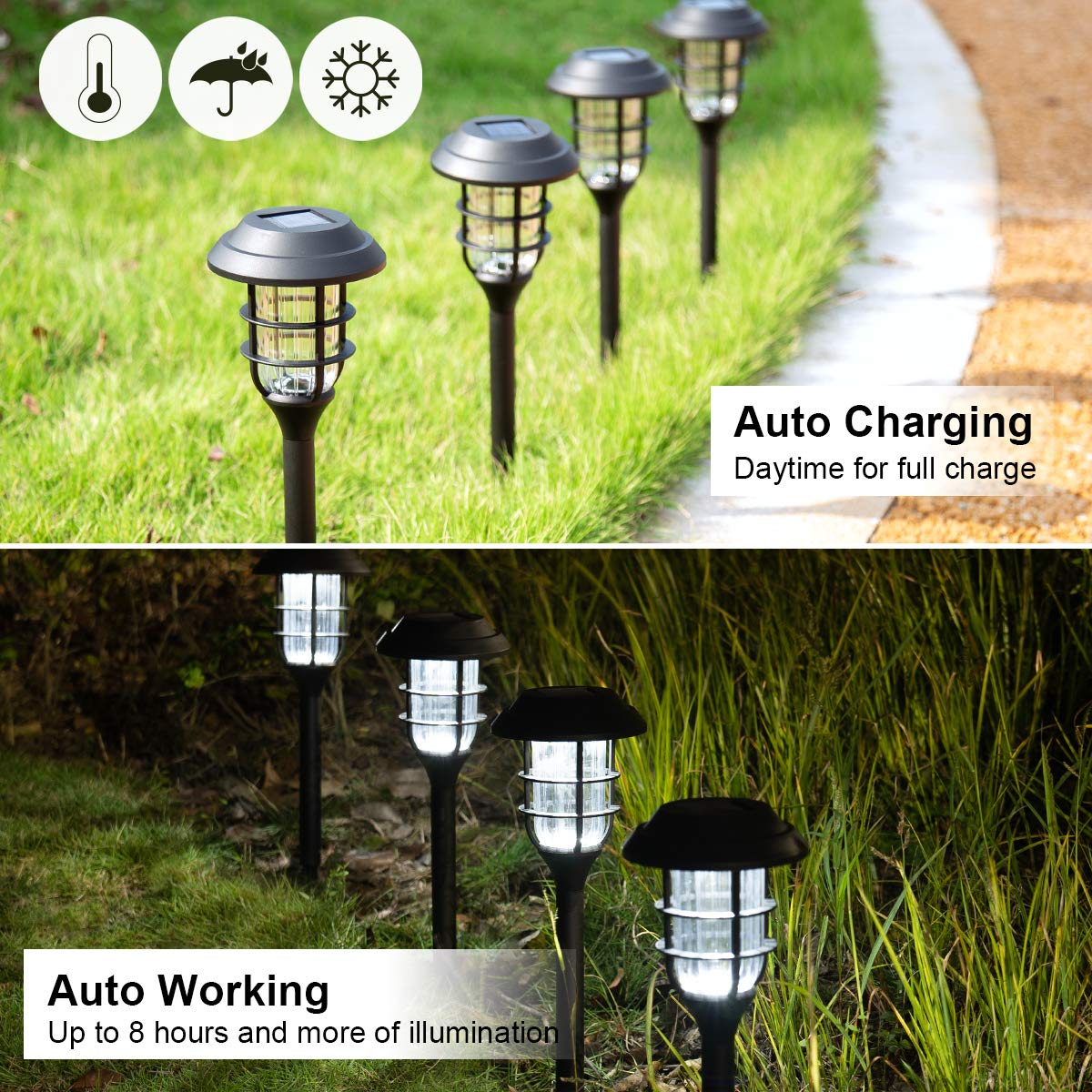 8 Pack Solar Pathway Lights Outdoor, Solar Powered Garden Lights, Waterproof Led Path Lights for Patio, Lawn, Yard, and Landscape