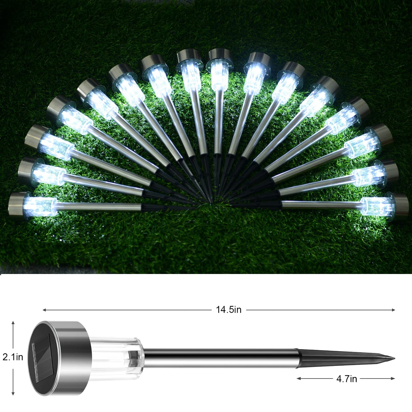 Solar Lights Outdoor - 16 Pack Solar Pathway Lights Waterproof Steel Metal Auto On/Off Solar Garden Lights Bright Up to 10 Hrs for Pathway Walkway Patio Yard Garden Lawn Driveway